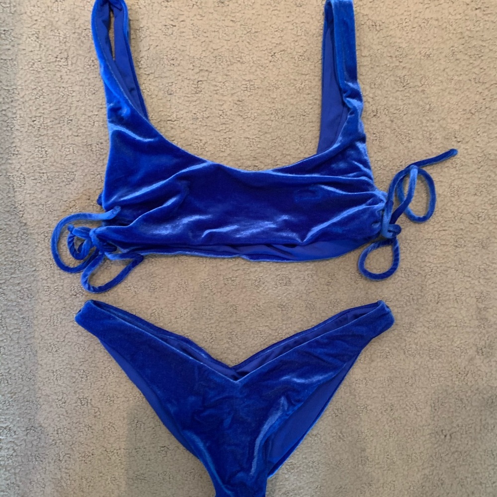Lovers + Friends Blue velvet bikini
